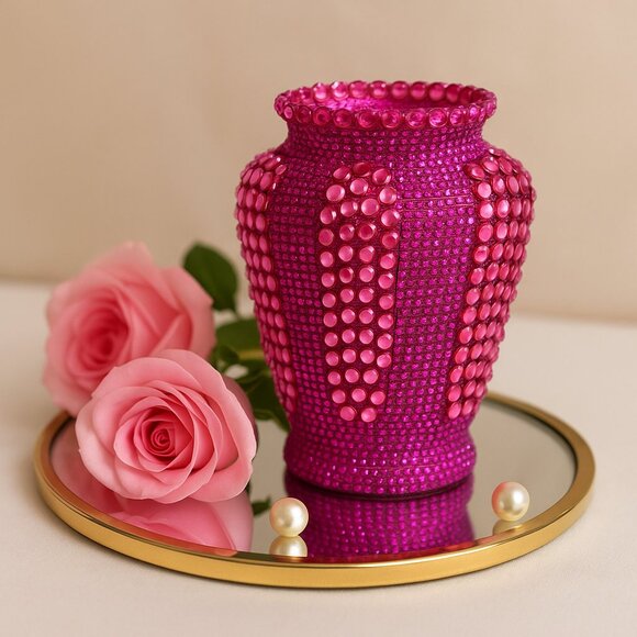 Set of 2 Handmade Pink Rhinestone Vases – Sparkling Glam Home Décor - Picture 2 of 2